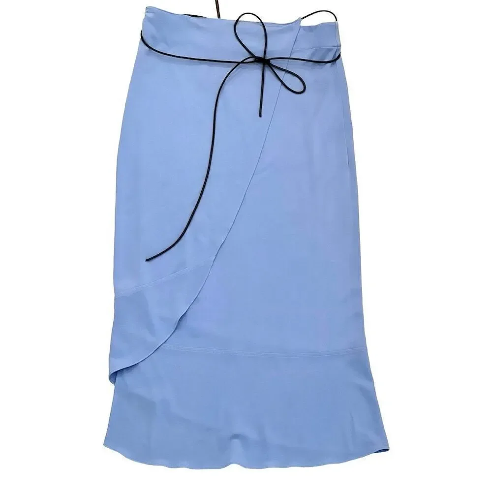 Helmut Lang Women's Asymmetric Wrap Midi Skirt Blue Size S